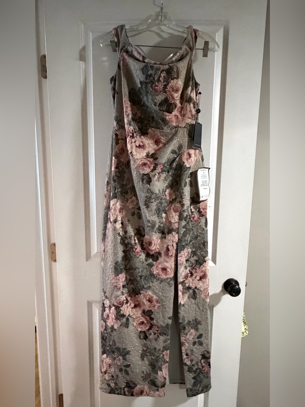 NWT Adrianna Papell Olive and Blush Pink Floral Slip Gown